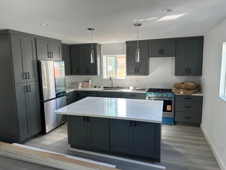 Completed Buena Park ADU kitchen cabinetry and island