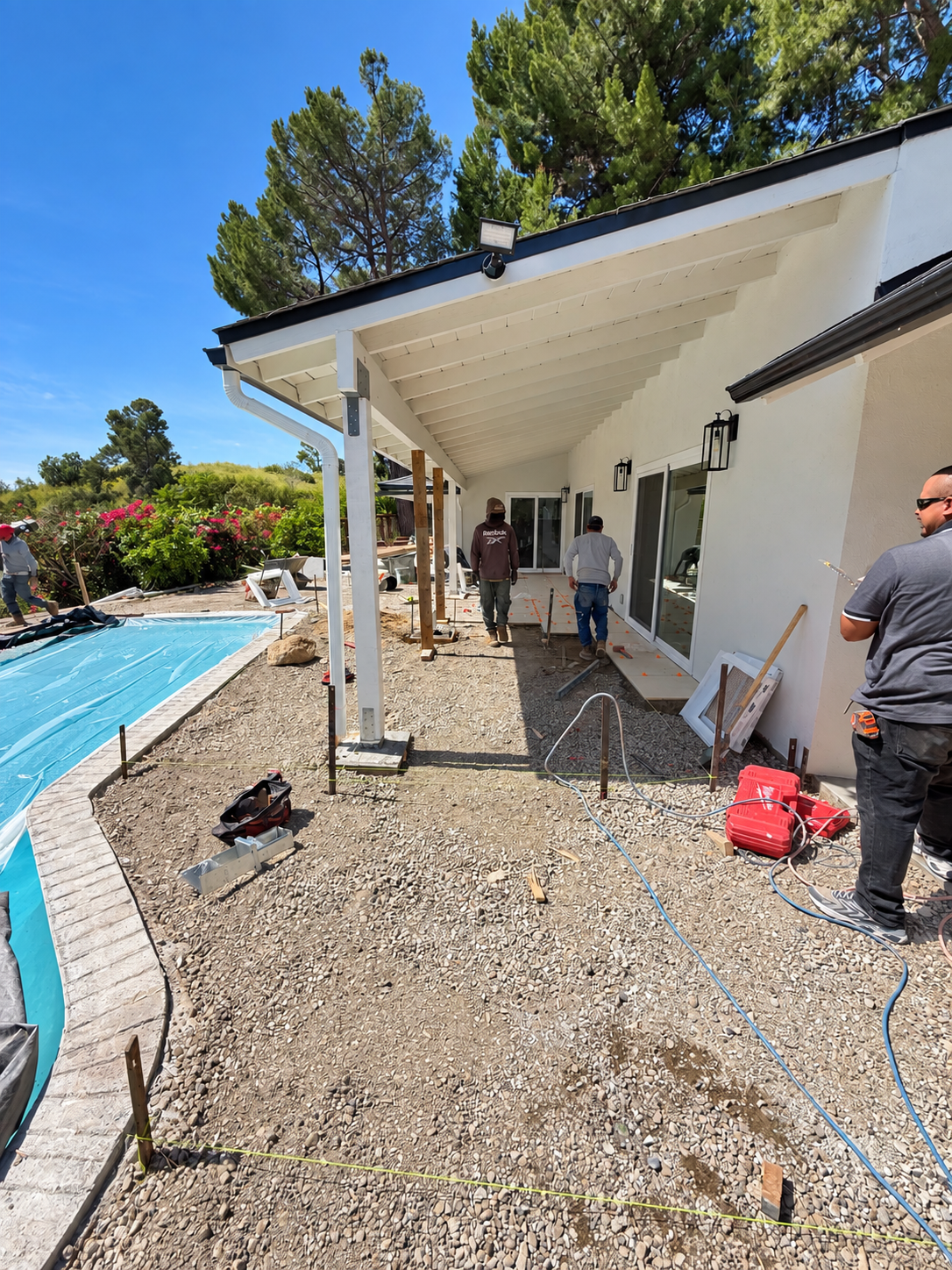 Ocean Home Builders Burbank pool and patio project — Patio Installation in Progress